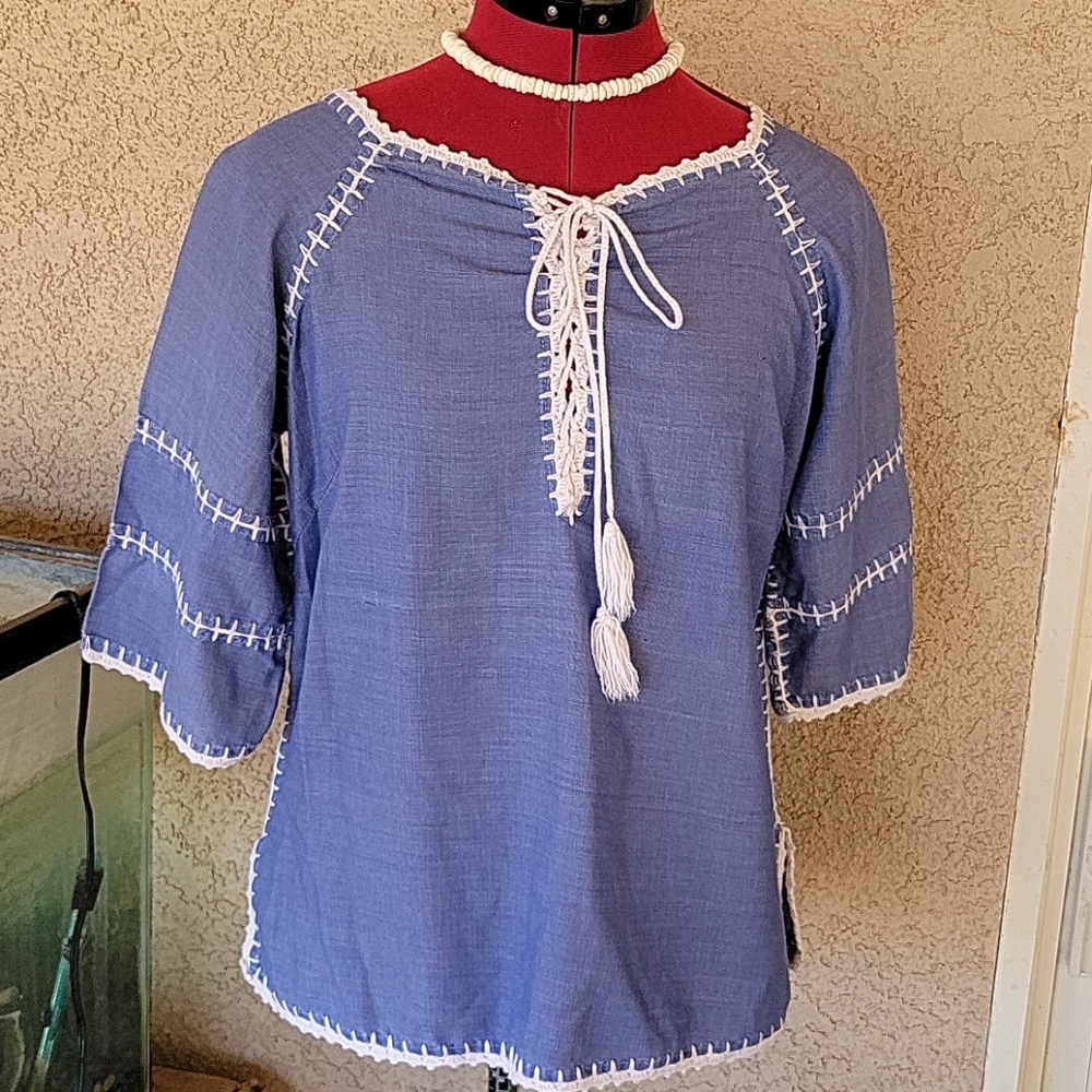 Vintage Hawaiian Lace Up Bodice Tunic Top